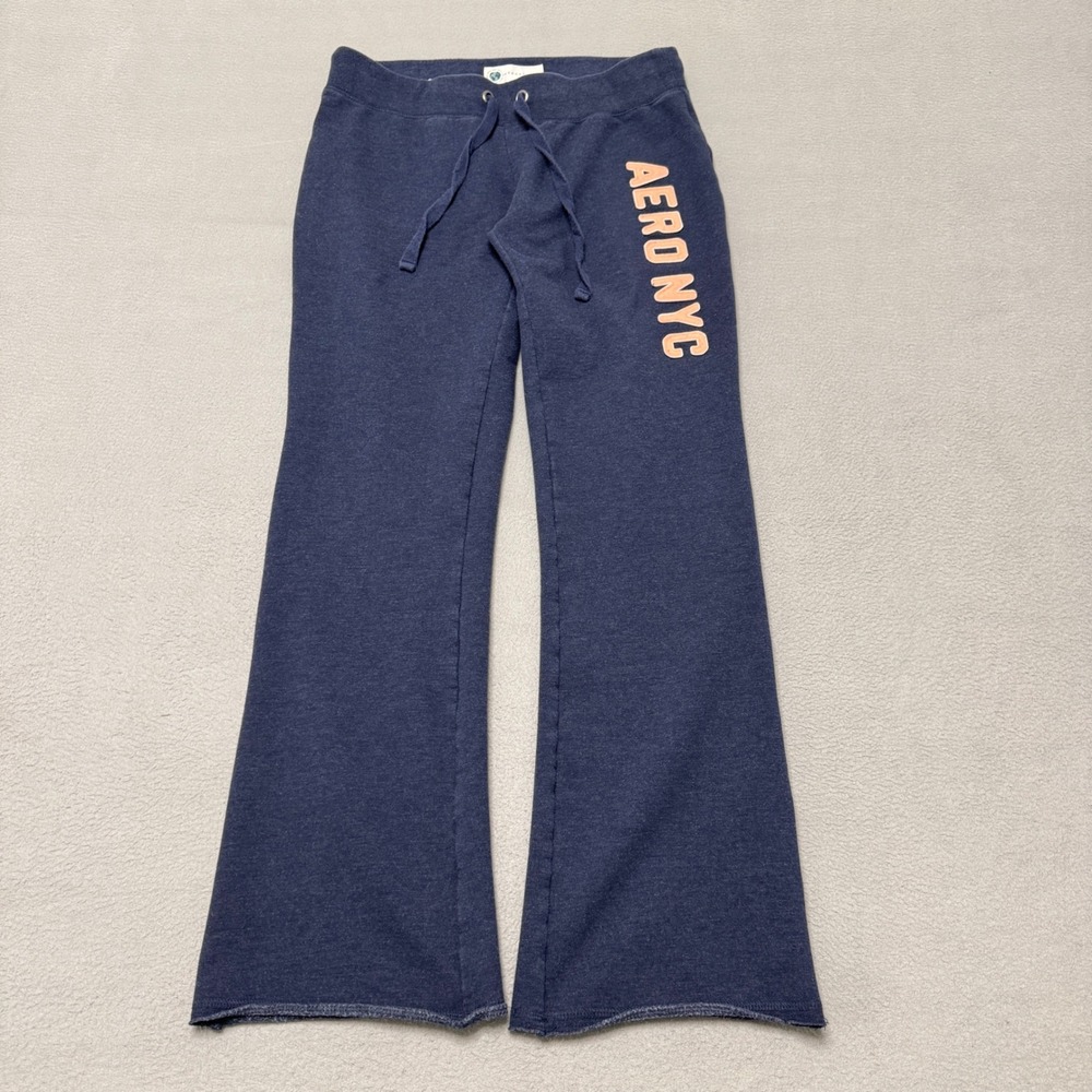 Aeropostale Sweatpants Women M Blue Aero NYC Flare Lounge Low Rise 90s